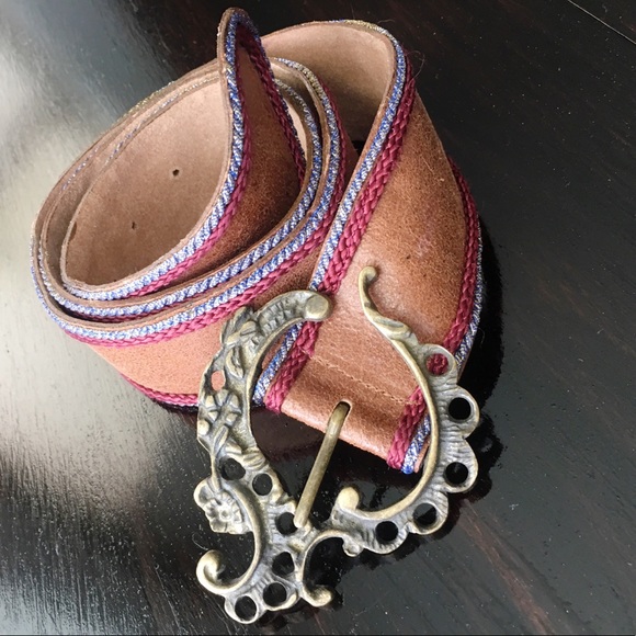 none Accessories - Brown Leather Belt Vintage Buckle | Large